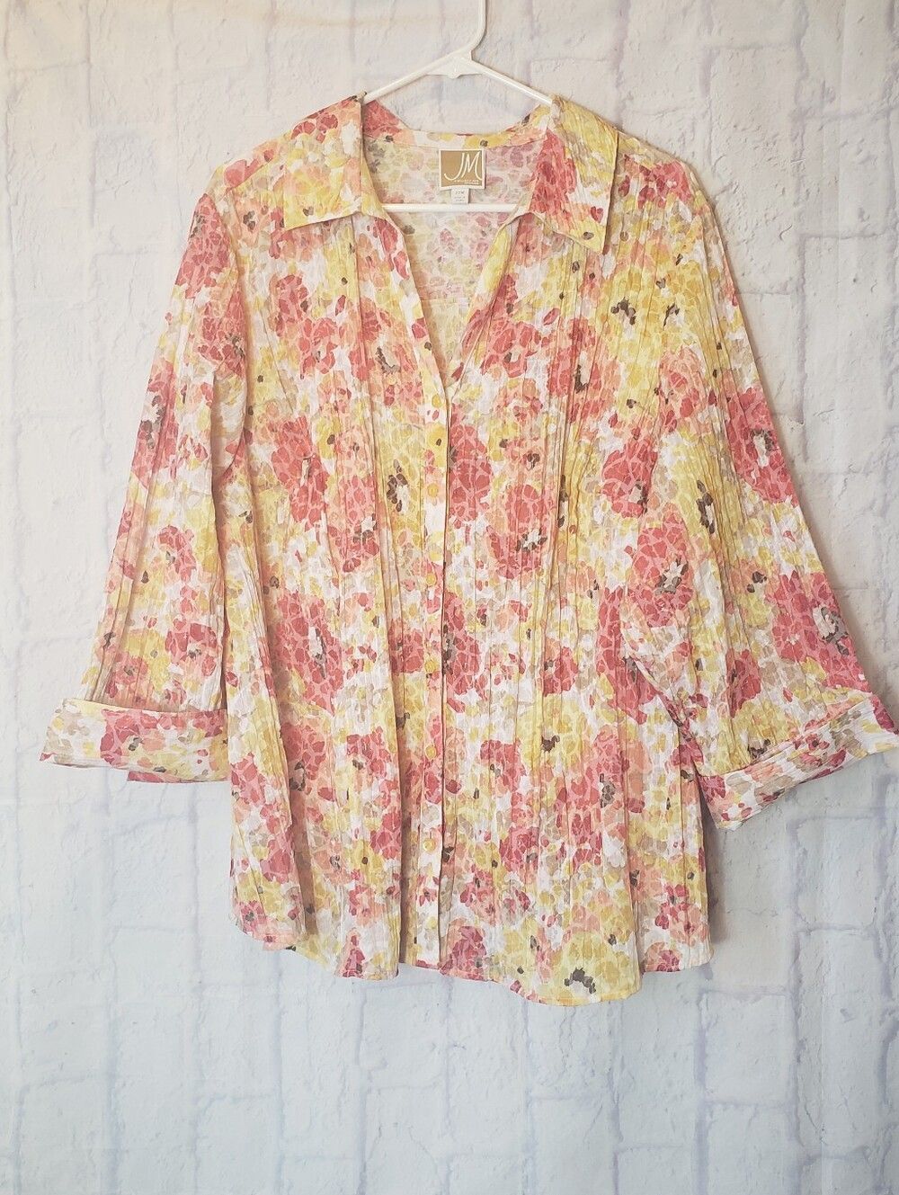 JM COLLECTION Pleated Sequined Floral Button-Down Top 22W